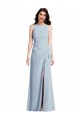 Long Sleeveless Stretch Crepe Light Sky Blue Halter Neck Trumpet Formal Dress