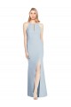 Long Sleeveless Stretch Crepe Light Sky Blue Halter Neck Trumpet Semi Formal Evening Dress