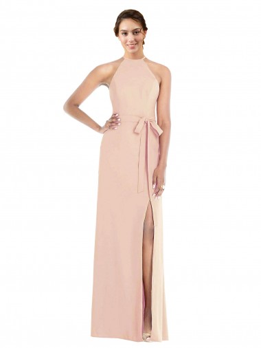 Long Sleeveless Stretch Crepe Nude Trumpet Formal Evening Dress for Sale