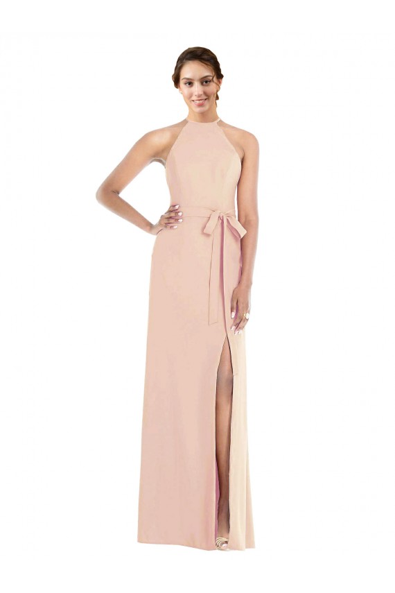 Long Sleeveless Stretch Crepe Nude Trumpet Formal Evening Dress