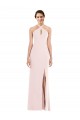 Long Sleeveless Stretch Crepe Pink Halter Neck Trumpet Formal Evening Dress