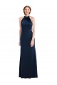 Long Sleeveless Stretch Crepe Dark Navy High Neck Trumpet Semi Formal Evening Dress