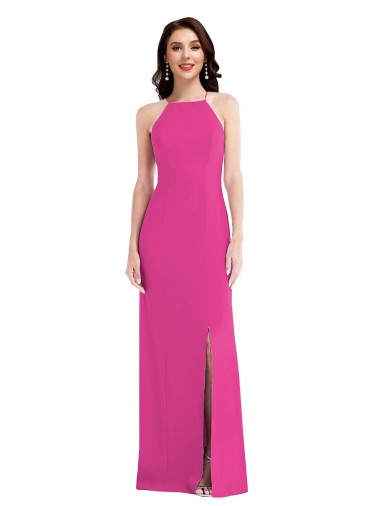 Long Sleeveless Stretch Crepe Fuchsia Trumpet Formal Evening Dress for Sale