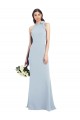 Long Sleeveless Stretch Crepe Light Sky Blue Bow Neck Trumpet Semi Formal Evening Dress