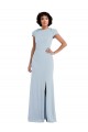 Long Cap Sleeves Stretch Crepe Light Sky Blue Trumpet Semi Formal Evening Dress