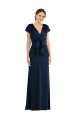 Long Cap Sleeves Stretch Crepe Dark Navy Trumpet Formal Evening Dress