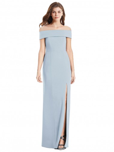 Long Sleeveless Stretch Crepe Light Sky Blue Off the Shoulder Trumpet Formal Dress for Sale