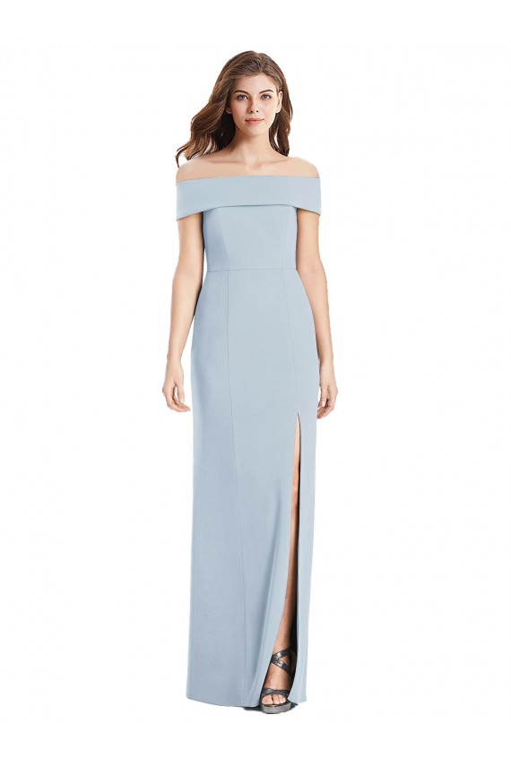 Long Sleeveless Stretch Crepe Light Sky Blue Off the Shoulder Trumpet Formal Dress