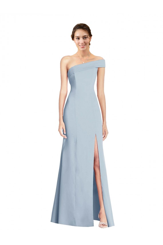 Long Sleeveless Stretch Crepe Light Sky Blue Off the Shoulder Trumpet Formal Evening Dress