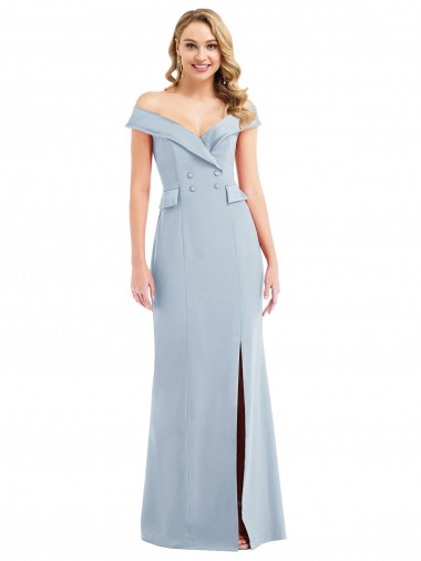 Long Sleeveless Stretch Crepe Light Sky Blue Off the Shoulder Trumpet Semi Formal Evening Dress for Sale