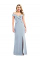 Long Sleeveless Stretch Crepe Light Sky Blue Off the Shoulder Trumpet Semi Formal Evening Dress