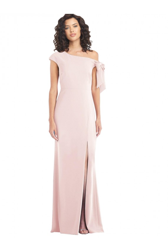 Long Cap Sleeves Stretch Crepe Pink Trumpet Formal Evening Dress