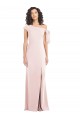 Long Cap Sleeves Stretch Crepe Pink Trumpet Formal Evening Dress