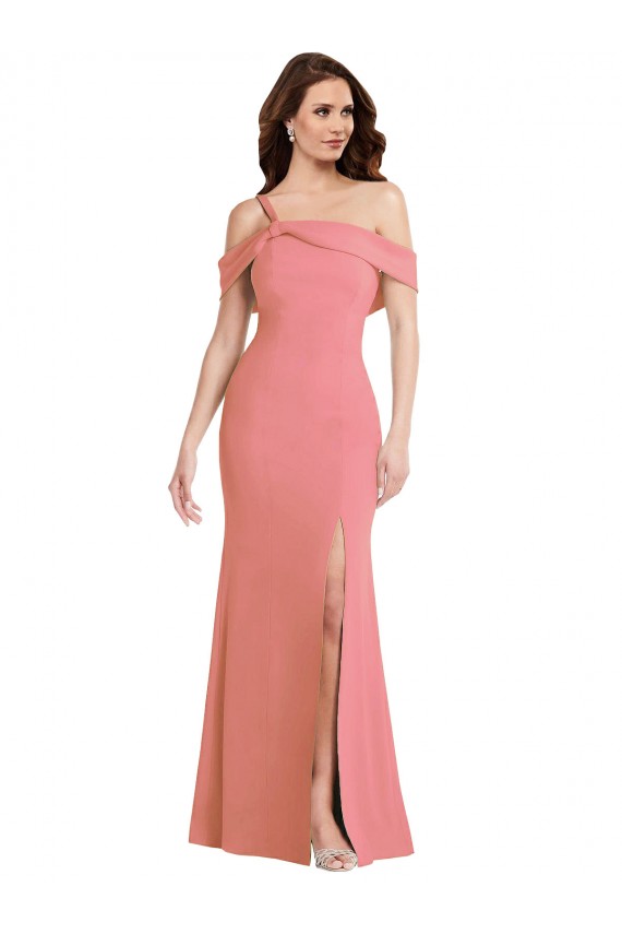 Long Sleeveless Stretch Crepe Hot Pink Trumpet Semi Formal Evening Dress