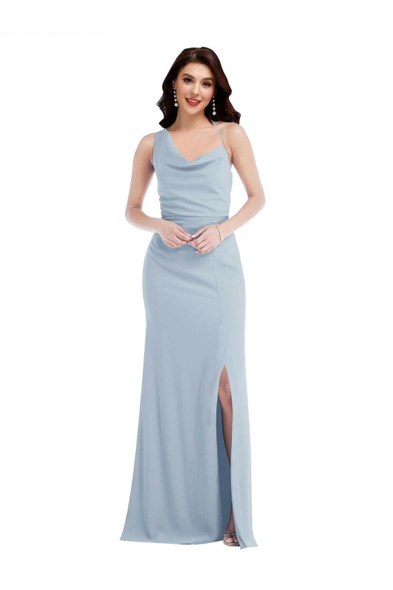 Long Sleeveless Stretch Crepe Light Sky Blue One Shoulder Trumpet Formal Dress
