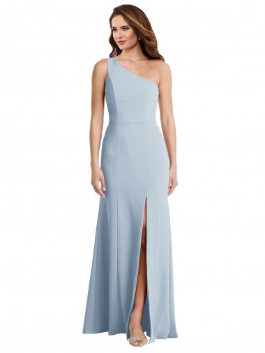 Long Sleeveless Stretch Crepe Light Sky Blue One Shoulder Trumpet Formal Evening Dress for Sale