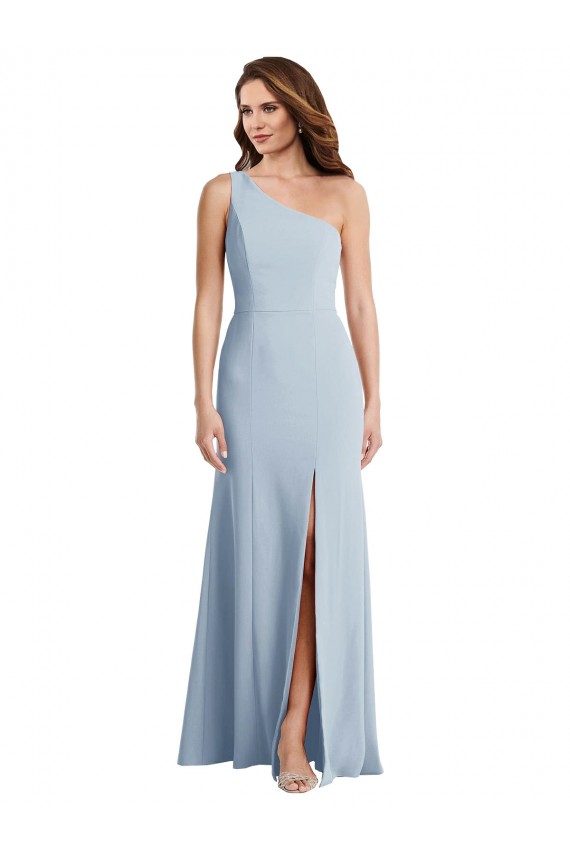 Long Sleeveless Stretch Crepe Light Sky Blue One Shoulder Trumpet Formal Evening Dress