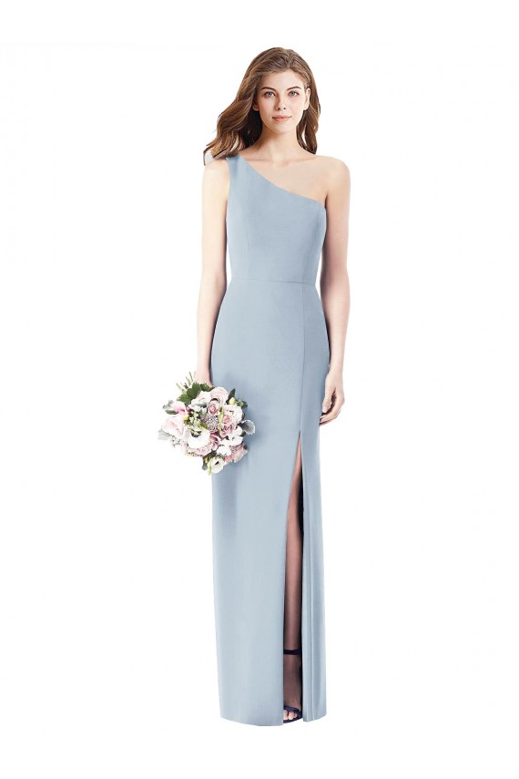 Long Sleeveless Stretch Crepe Light Sky Blue Trumpet Semi Formal Evening Dress