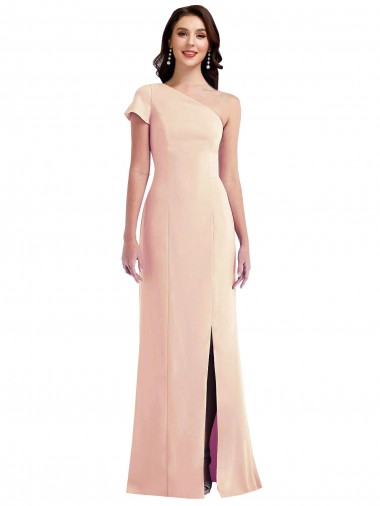 Long Cap Sleeves Stretch Crepe Nude Trumpet Formal Evening Dress for Sale