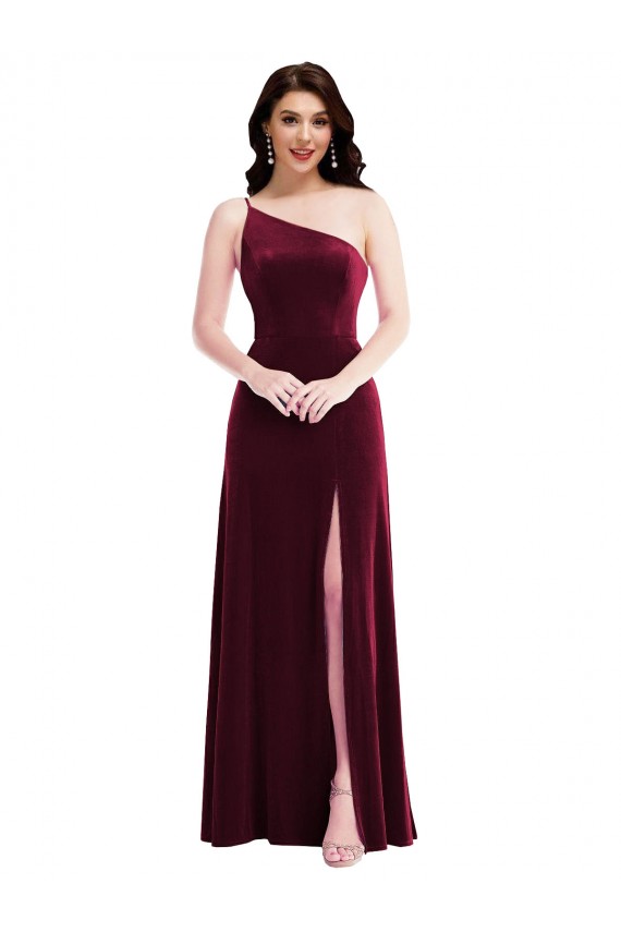 Long Sleeveless Stretch Velvet Burgundy Trumpet Black Tie Evening Dress
