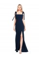 Long Sleeveless Stretch Crepe Dark Navy Trumpet Semi Formal Evening Gown