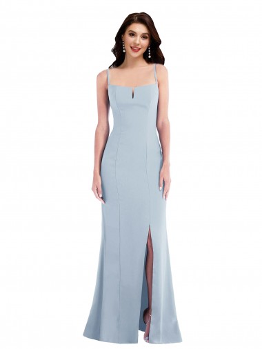 Long Sleeveless Stretch Crepe Light Sky Blue Spaghetti Straps Trumpet Formal Evening Dress for Sale