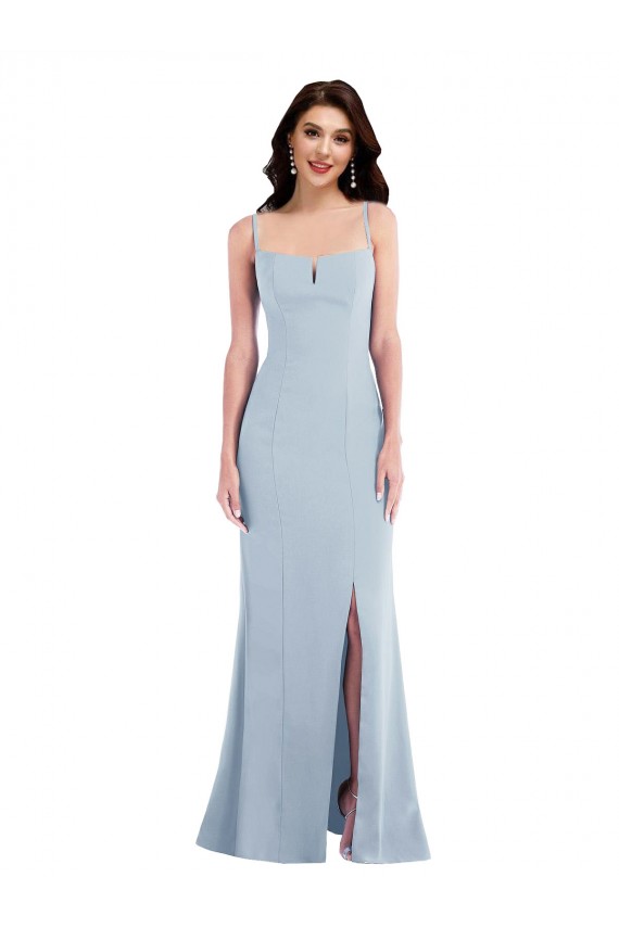 Long Sleeveless Stretch Crepe Light Sky Blue Spaghetti Straps Trumpet Formal Evening Dress