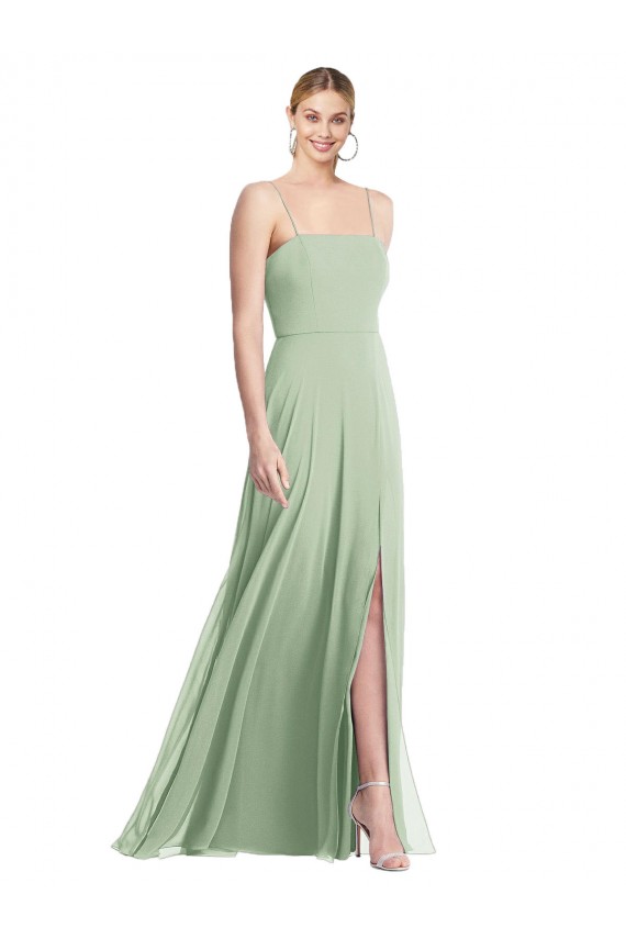 Long Sleeveless Soft Chiffon Sage Trumpet Formal Evening Dress