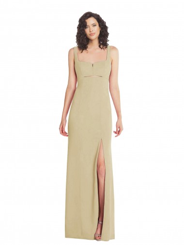 Long Sleeveless Stretch Crepe Champagne Trumpet Formal Evening Dress for Sale