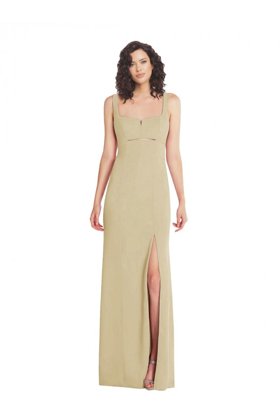Long Sleeveless Stretch Crepe Champagne Trumpet Formal Evening Dress