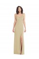 Long Sleeveless Stretch Crepe Champagne Trumpet Formal Evening Dress