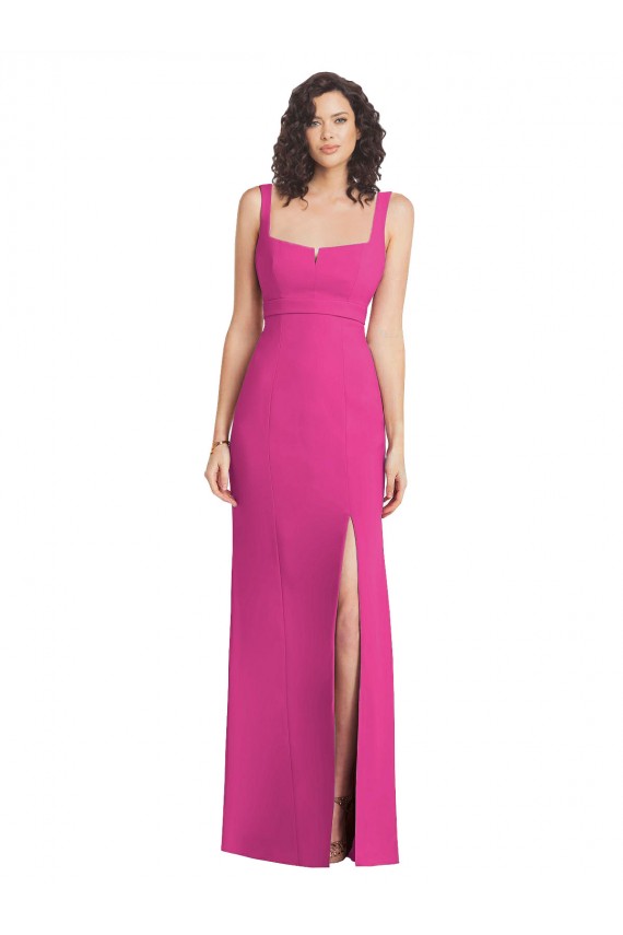 Long Sleeveless Stretch Crepe Fuchsia Trumpet Semi Formal Evening Dress