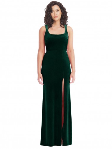Long Sleeveless Stretch Velvet Dark Green Trumpet Semi Formal Evening Dress for Sale