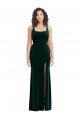 Long Sleeveless Stretch Velvet Dark Green Trumpet Semi Formal Evening Dress