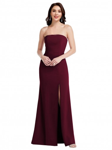 Long Sleeveless Stretch Crepe Burgundy Gold Trumpet Semi Formal Evening Gown for Sale