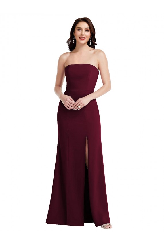 Long Sleeveless Stretch Crepe Burgundy Gold Trumpet Semi Formal Evening Gown