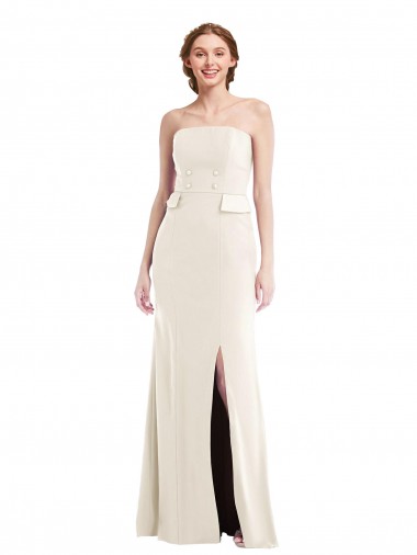Long Sleeveless Stretch Crepe Ivory Strapless Trumpet Semi Formal Evening Dress for Sale