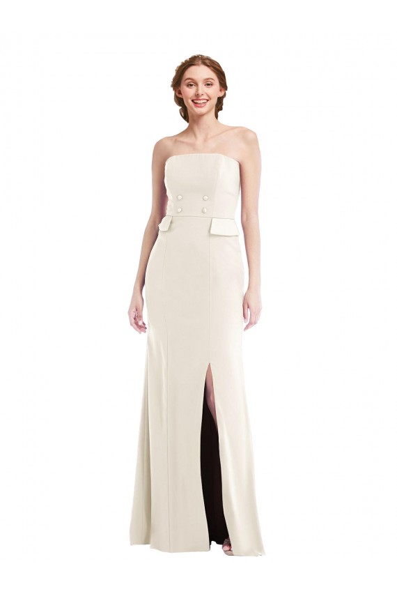 Long Sleeveless Stretch Crepe Ivory Strapless Trumpet Semi Formal Evening Dress