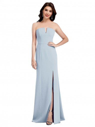Long Sleeveless Stretch Crepe Light Sky Blue V-Neck Trumpet Evening Dress for Sale
