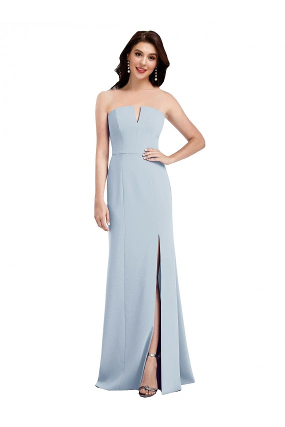 Long Sleeveless Stretch Crepe Light Sky Blue V-Neck Trumpet Evening Dress