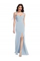 Long Sleeveless Stretch Crepe Light Sky Blue Trumpet Evening Dress