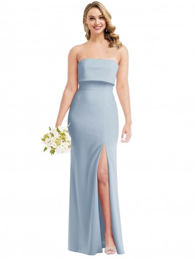 Long Sleeveless Stretch Crepe Light Sky Blue Strapless Trumpet Semi Formal Evening Dress for Sale
