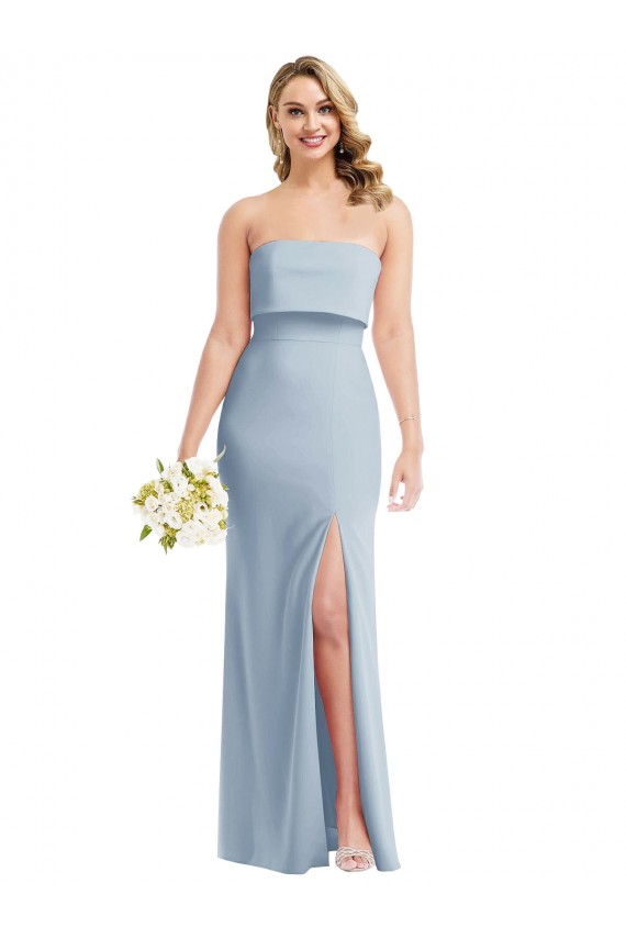 Long Sleeveless Stretch Crepe Light Sky Blue Strapless Trumpet Semi Formal Evening Dress