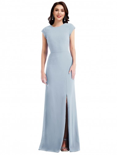 Long Cap Sleeves Stretch Crepe Light Sky Blue Trumpet Formal Evening Dress for Sale