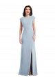 Long Cap Sleeves Stretch Crepe Light Sky Blue Trumpet Formal Evening Dress