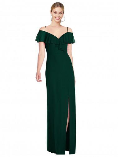 Long Cold Shoulder Soft Chiffon Ever Green Trumpet Semi Formal Evening Dress for Sale