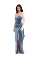 Long Sleeveless Stretch Velvet Dusty Blue Trumpet Formal Evening Dress