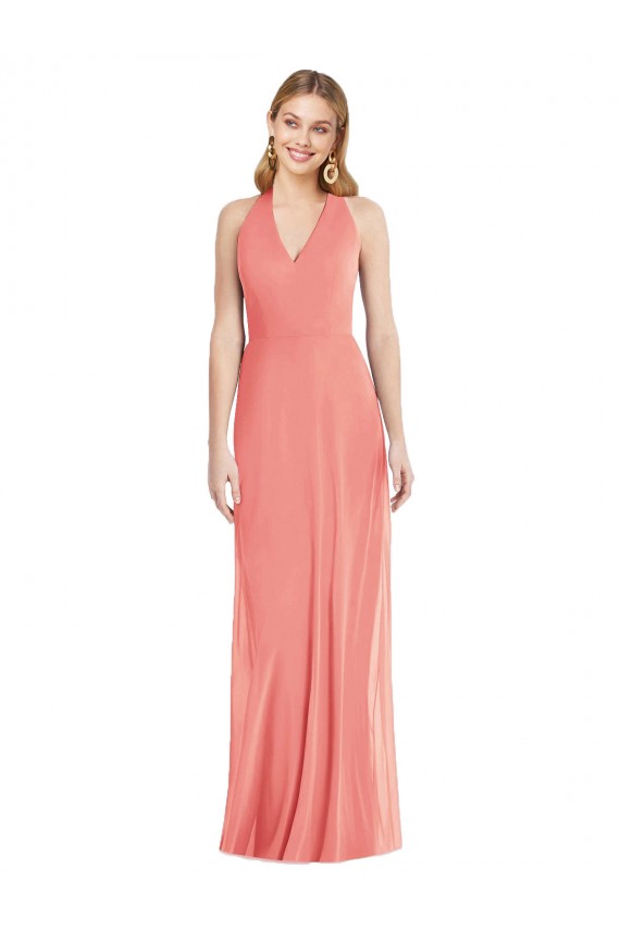 Long Sleeveless Soft Chiffon Desert Rose Trumpet Formal Evening Dress