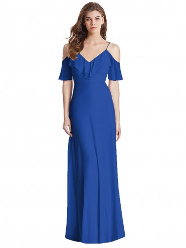 Long Cold Shoulder Soft Chiffon Royal Blue Trumpet Semi Formal Evening Dress for Sale
