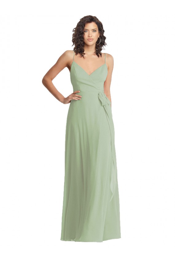 Long Sleeveless Soft Chiffon Smoke Green Trumpet Formal Evening Dress